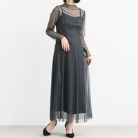 kaene ラメチュールワンピース ( ブラック×シルバー )