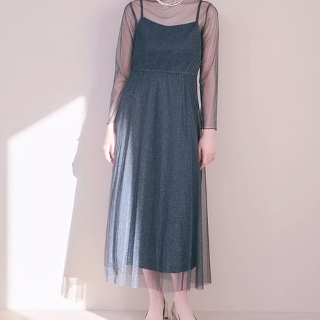kaene ラメチュールワンピース ( ネイビー )