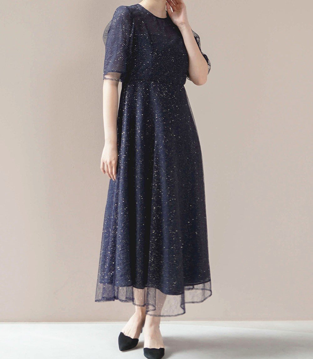 カエン　kaene ラメミックスエアリードレス オレンジ　ラメチュールワンピース kaene｜ラメミックスエアリードレス | Rakuten Fashion(楽天