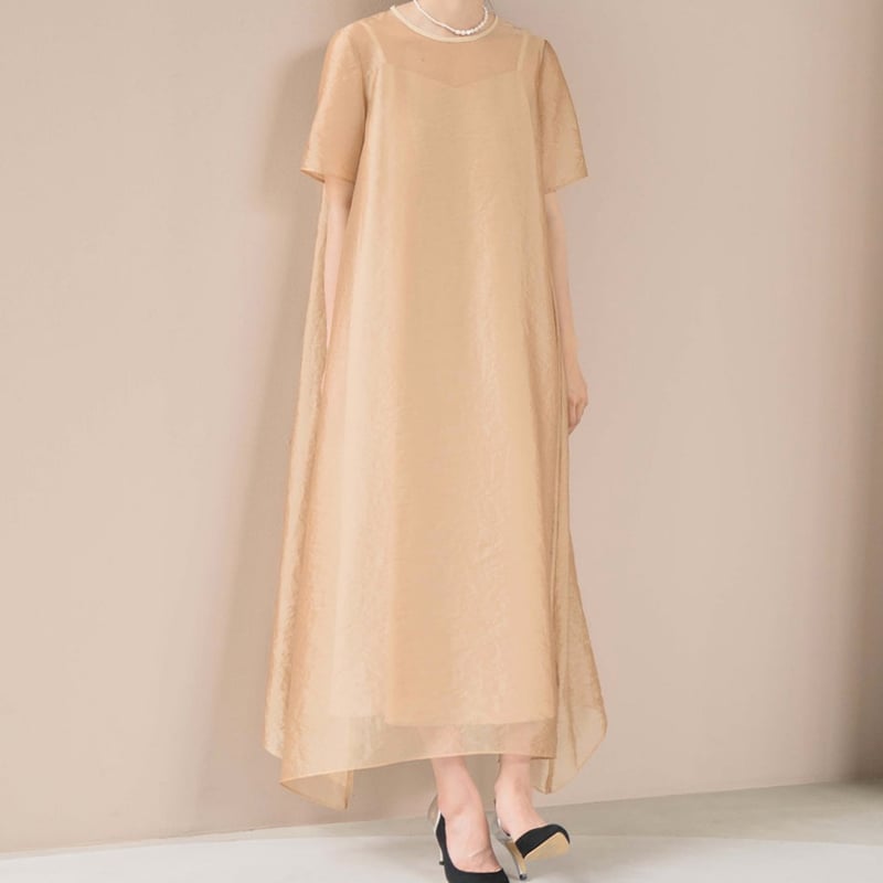 【kaene カエン】シアーオーガンジーワンピース　ペチコート付き　紫　38 kaene カエン】シアーオーガンジーワンピース ペチコート付き 紫