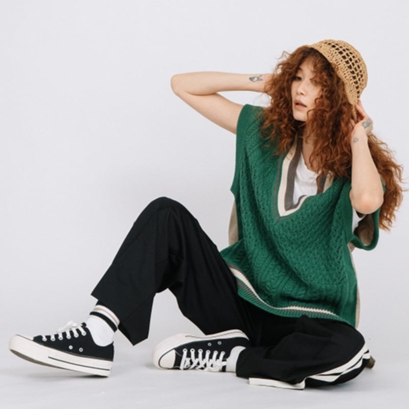 素材切替透かしアランニットベスト【BB50-701】 | BLANC basque