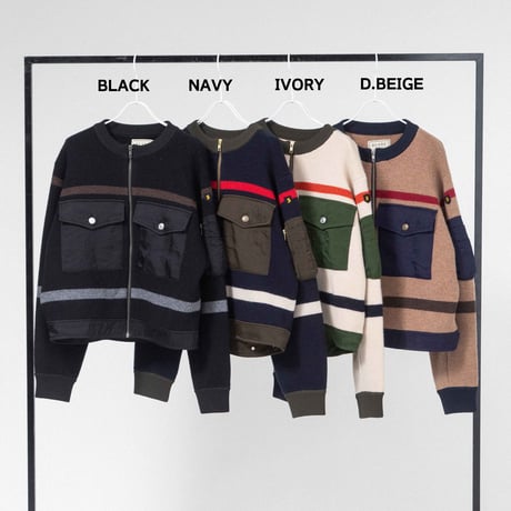 ナイロンツイル×KNIT ZIPブルゾン【BB55-715】