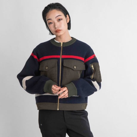 ナイロンツイル×KNIT ZIPブルゾン【BB55-715】