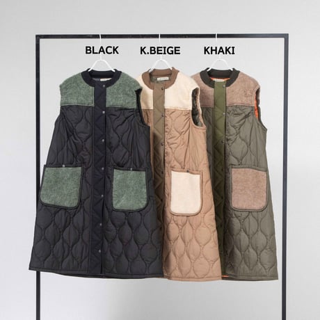 KNIT×キルティング ロングベスト　【BB55-714】