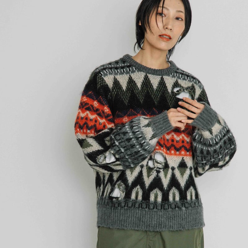 フェアアイルダメージ加工ニット【BB56-722】 | BLANC basque