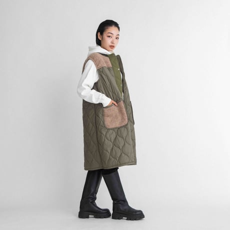 KNIT×キルティング ロングベスト　【BB55-714】