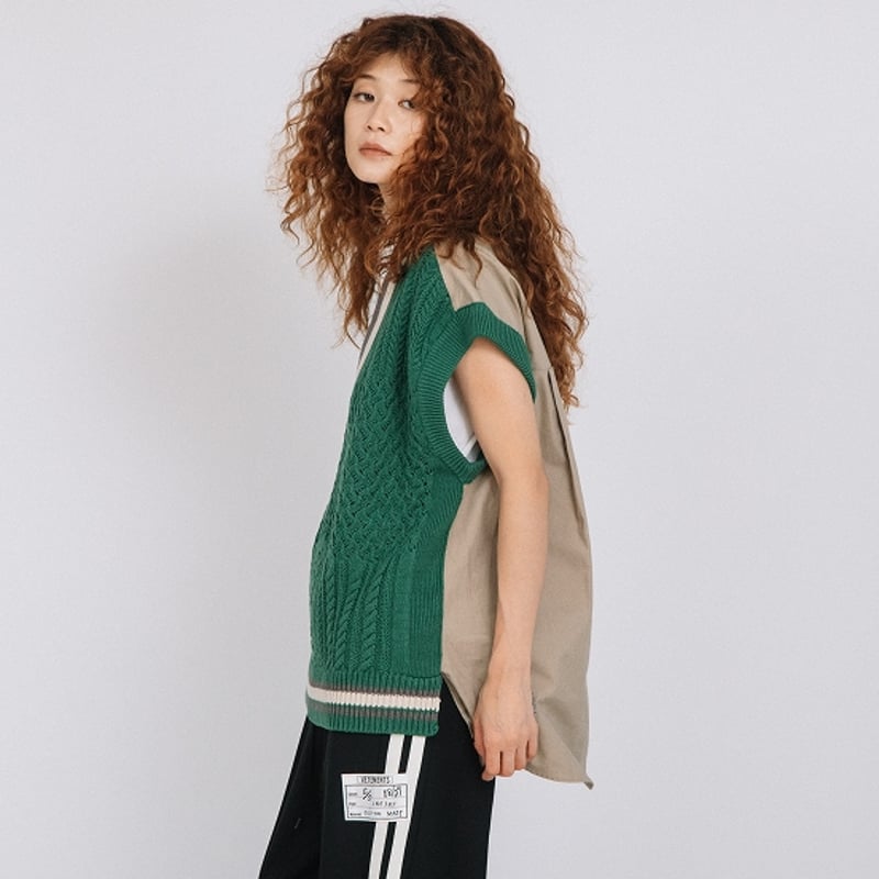 素材切替透かしアランニットベスト【BB50-701】 | BLANC basque