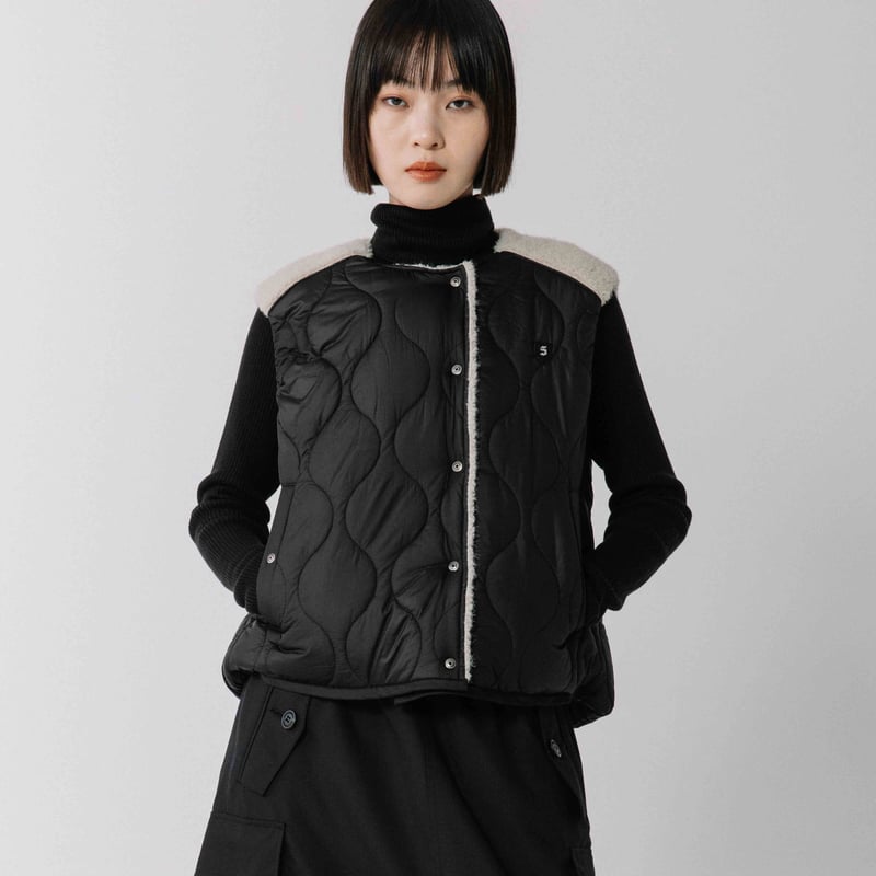 plage キルティング ショート ベスト ブラック プラージュ キルティング×ボアショートベスト【BB54-503】 | BLANC basque