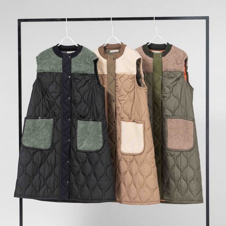 KNIT×キルティング ロングベスト　【BB55-714】