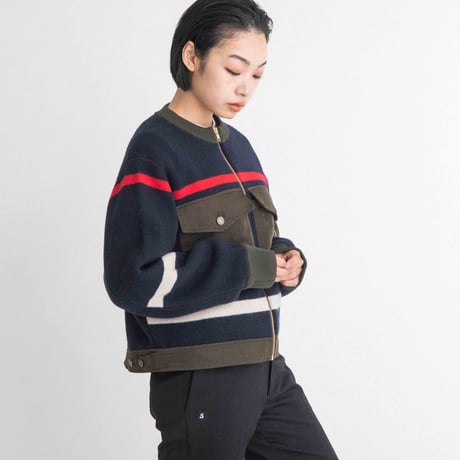 ナイロンツイル×KNIT ZIPブルゾン【BB55-715】