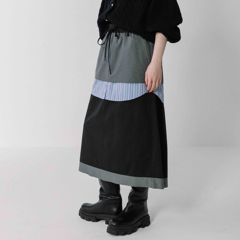 異素材ドッキングスカート【BB54-601】 | BLANC basque