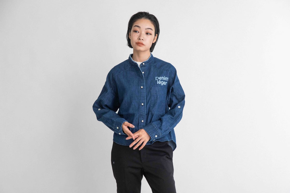 美品♪ ブランバスク ホワイトデニム パールボタン バンドカラー ブラウス 美品♪ ブランバスク ホワイトデニム パールボタン バンドカラー