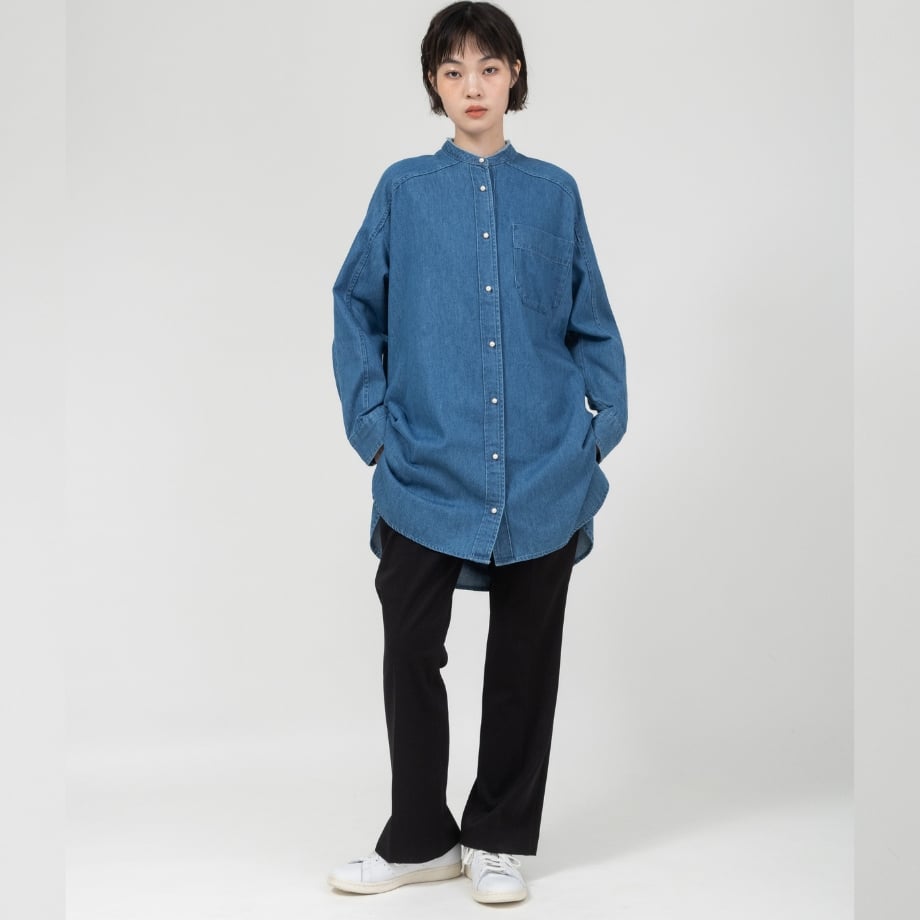 8oz デニム パールボタンチュニックシャツ【BB88-406】 | BLANC basque