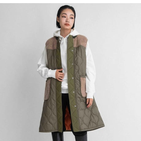 KNIT×キルティング ロングベスト　【BB55-714】