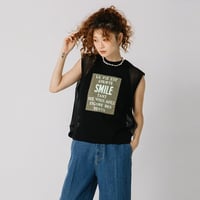 布帛プリントスリーブレスシアーニットTOPS【BB51-704】