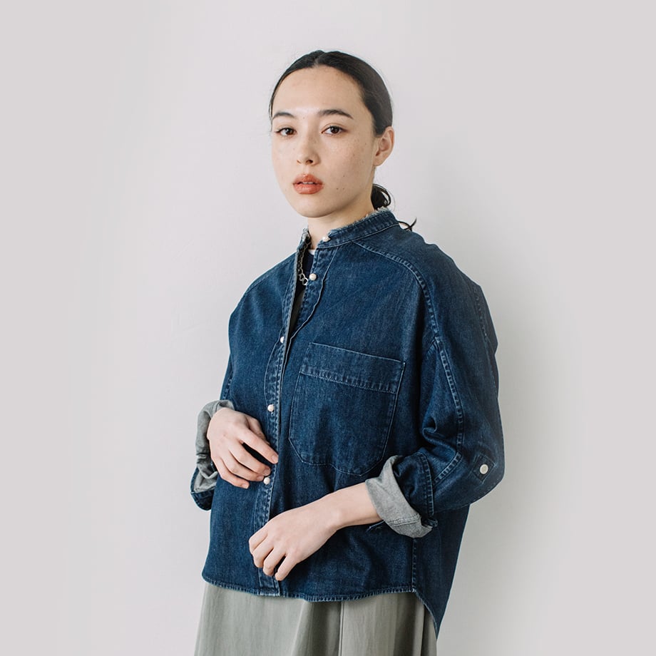 【blancbasque】BG26-122 バンドカラー パールボタン長袖シャツ blanc basque - 【blancbasque】BG26-122 バンドカラー パールボタン
