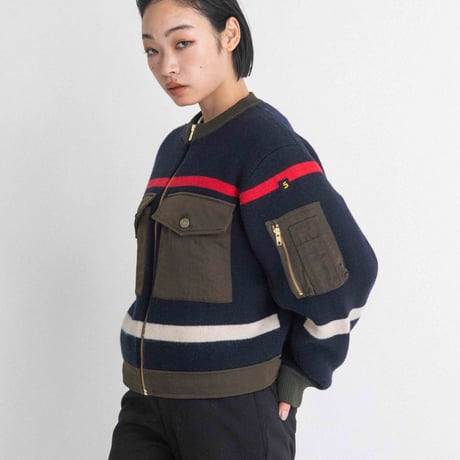 ナイロンツイル×KNIT ZIPブルゾン【BB55-715】