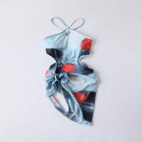 evil girl style backless one-piece swimsuit-ショートガーゼスカートセット