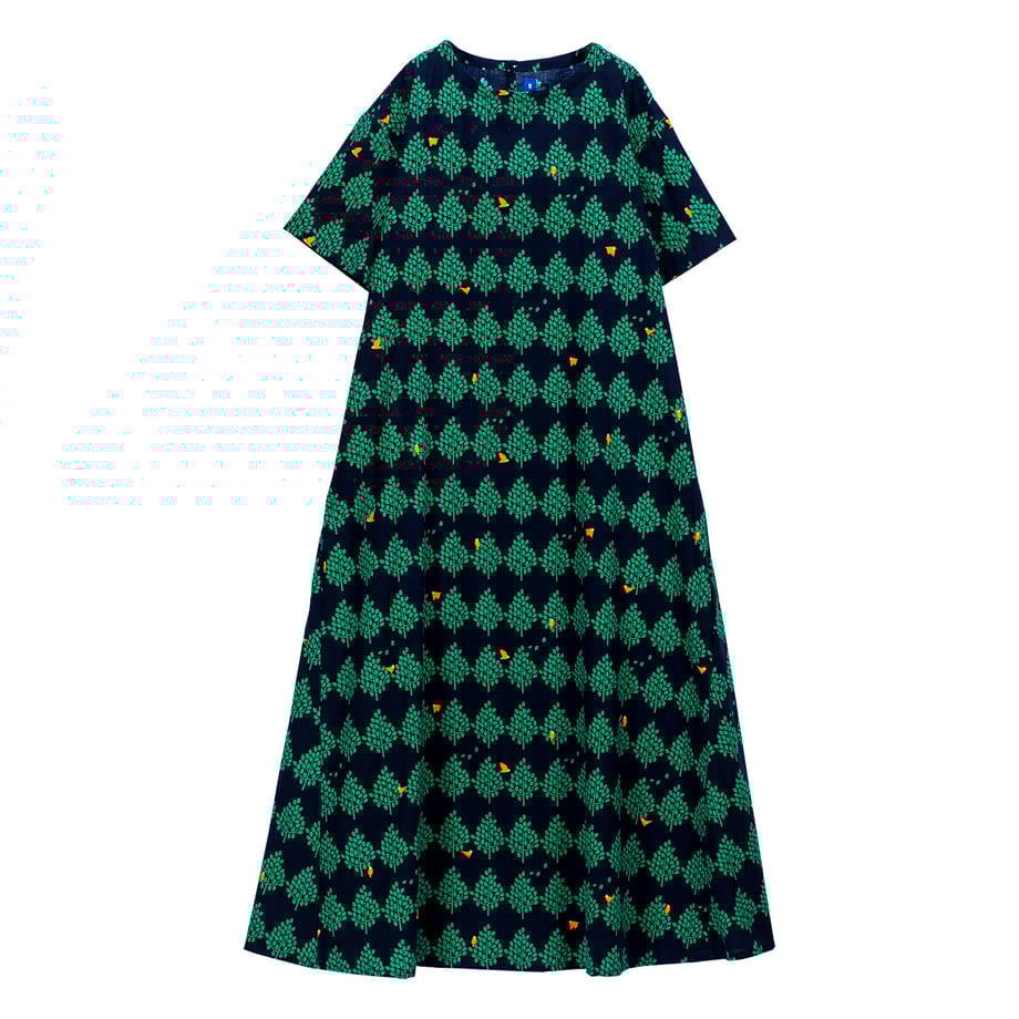 森林與灰椋鳥連身裙細節1