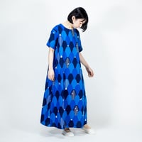 プルオーバー半袖ワンピース　山々（青）