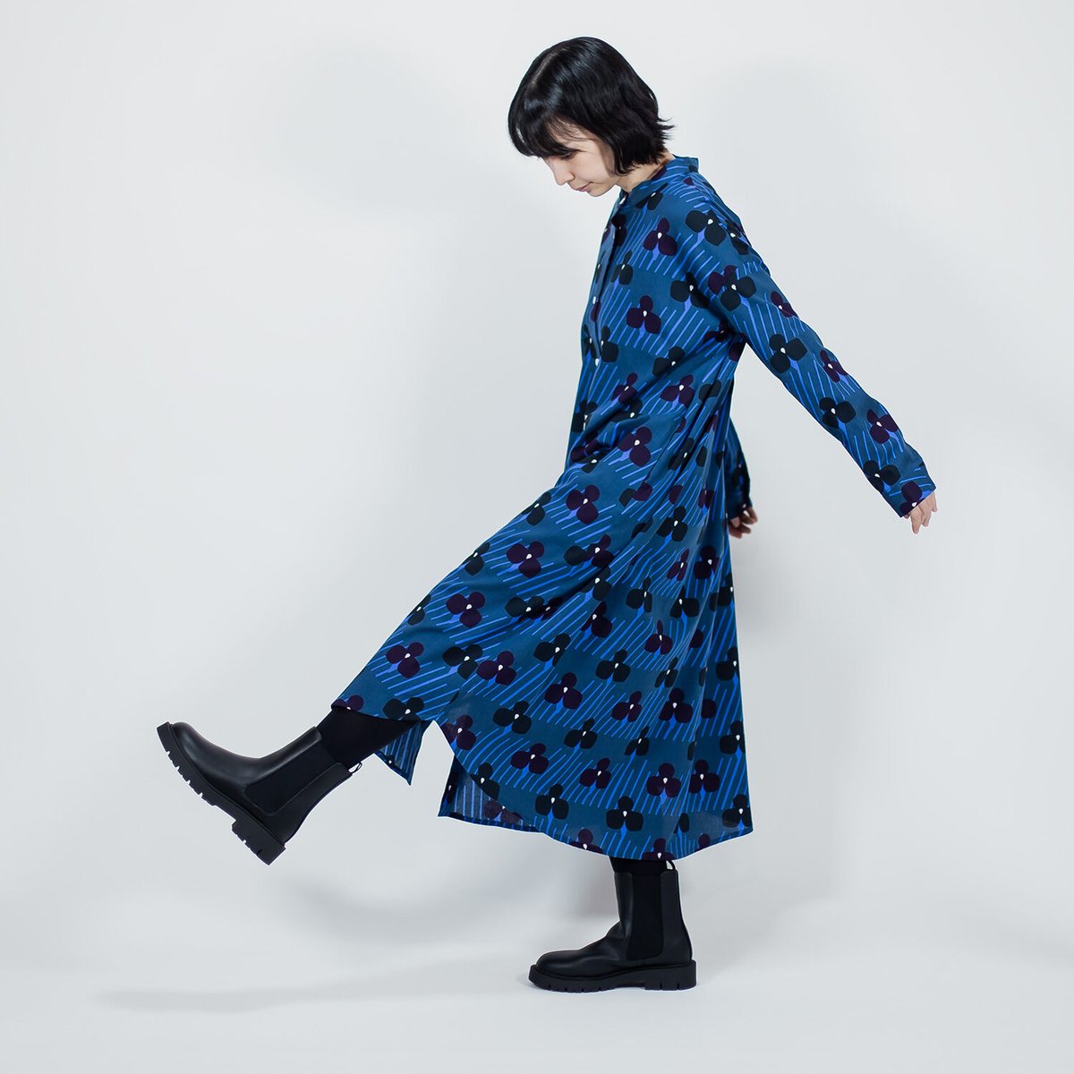 長袖シャツワンピース 杜若（紺） | 青衣 あをごろも