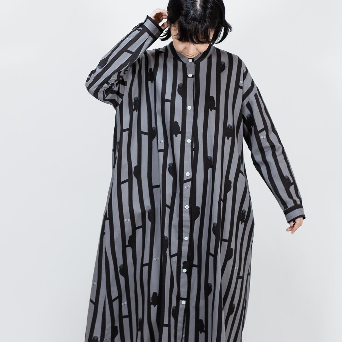 オオカミとフクロウ 日曜日のフランボワーズ ロング シャツ ワンピース チェック オオカミとフクロウ 日曜日のフランボワーズ ロング シャツ