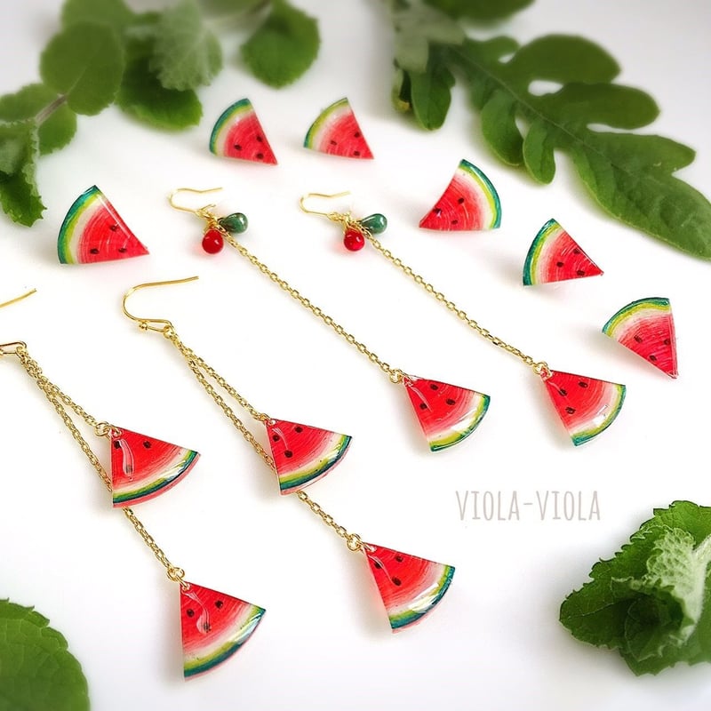 ちまっと♡スイカにゃんこ　しっぽゆらゆら★ピアス/イヤリング✩*॰¨ ちいかわ ゆらゆらピアス（罠にかかったうさぎ） | ちいかわ