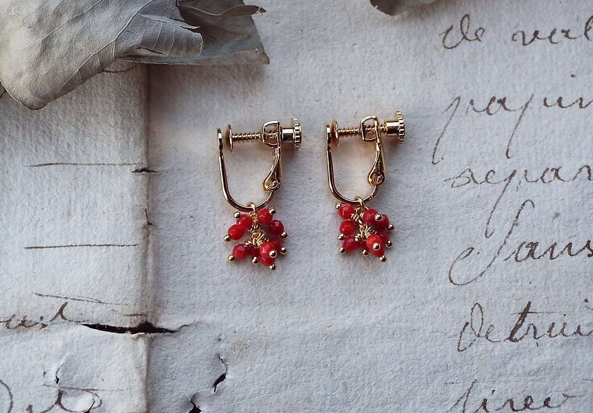 赤サンゴのピアス・イヤリング（クラスター） | Namikata