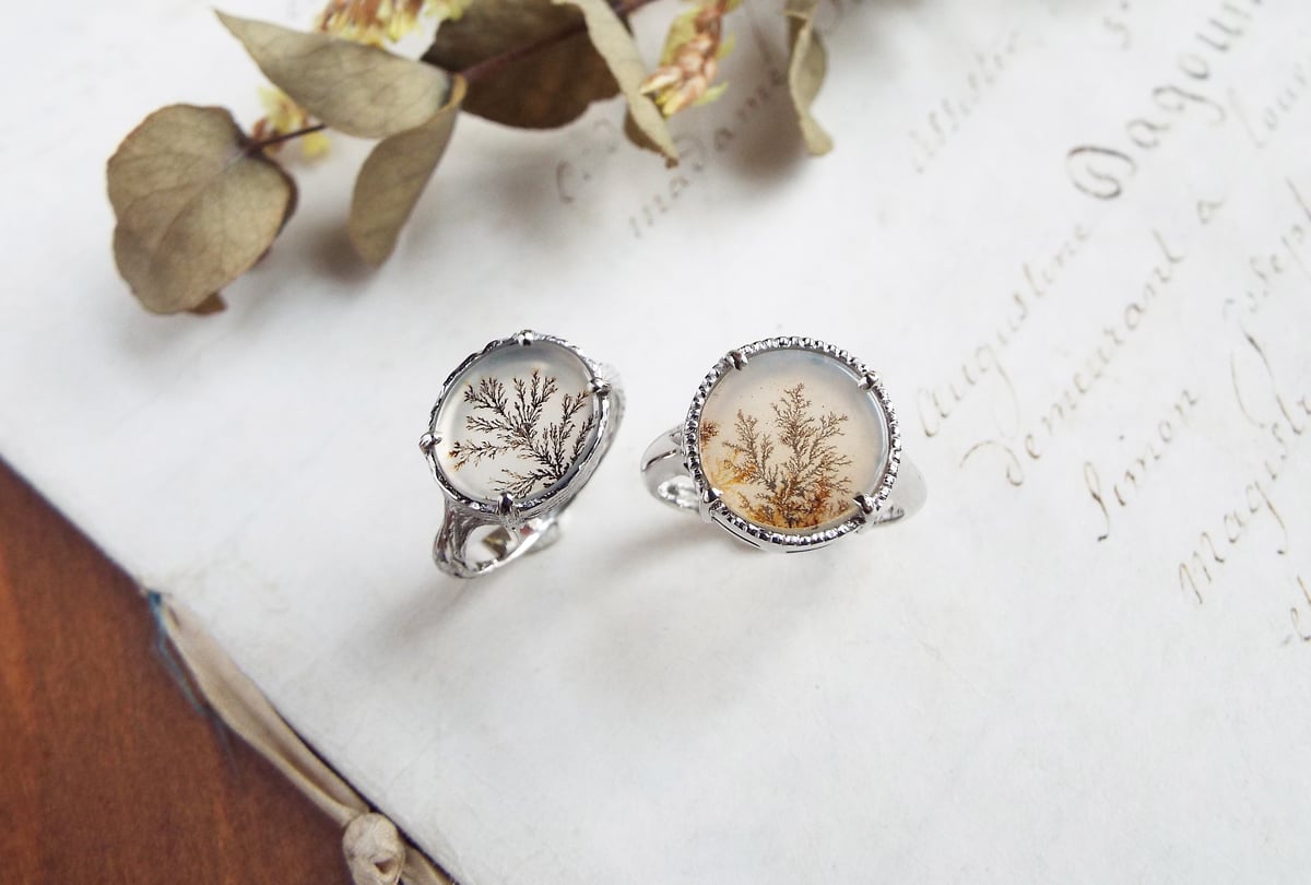 デンドリティックアゲート　１連　ペア デンドリティックアゲートのリング（木立No.1） | Namikata