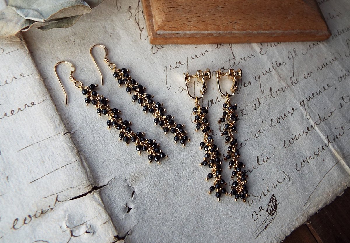 ブラックスピネルのピアス・イヤリング（スパイラル） | Namikata