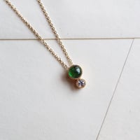 ラウンドカボションとジルコンのネックレス【クロムトルマリン】