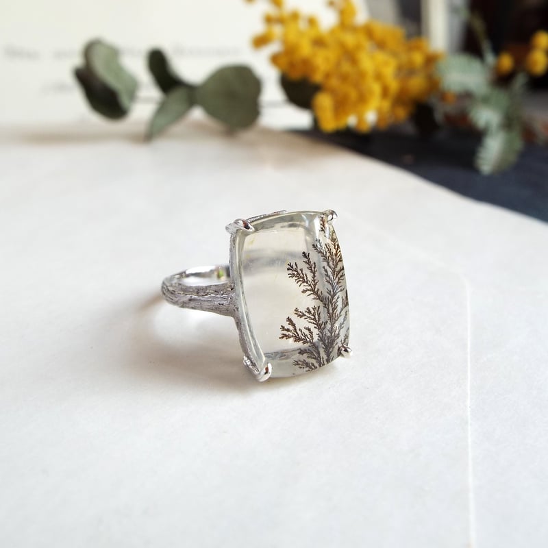 天然石　デンドリックチッククォーツ　ルース　天然石リング デンドリティッククォーツのリング（一枝） | Namikata