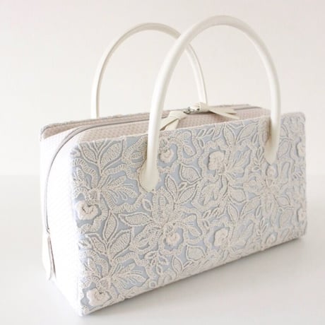 利休バッグ R_1037 / light blue & lace