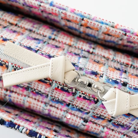 利休バッグ /pink & blue fancy tweed/ R_1092