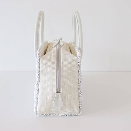 利休バッグ  / White  Lace & Blue Linen / R_1053