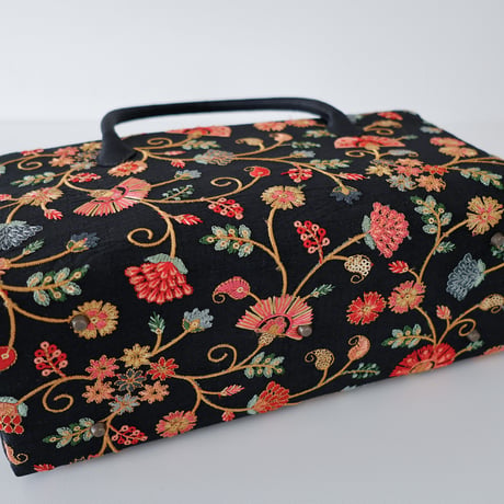 利休バッグ  /black floral/ R_1146