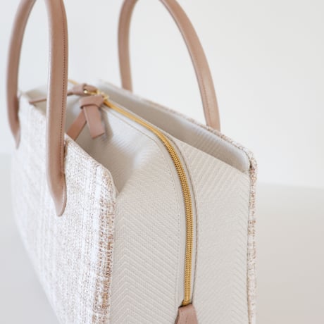 利休バッグ / Beige White tweed / R_1065