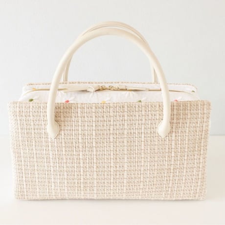 利休バッグ  R_1002  / natural × white cotton embroidery