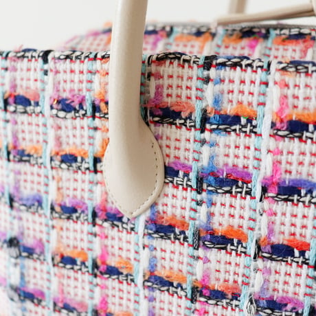 利休バッグ /pink & blue fancy tweed/ R_1092