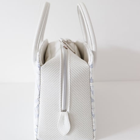 利休バッグ  / White  Lace & Blue Linen / R_1131