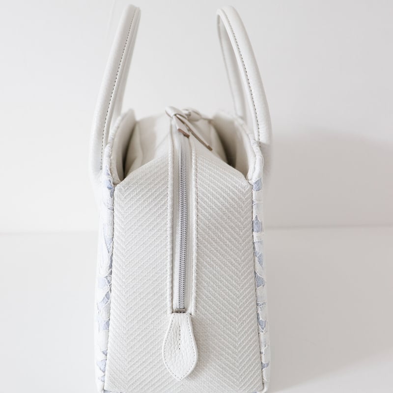 利休バッグ / White Lace & Blue Linen / R_1131 | Da