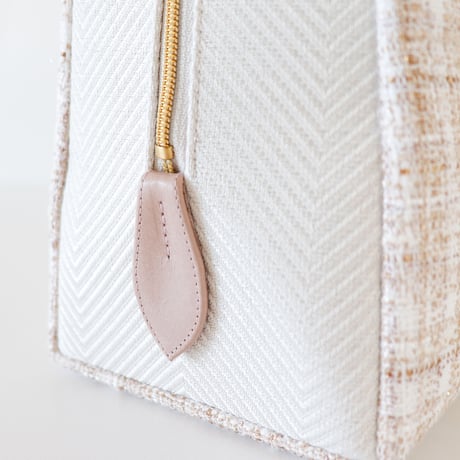 利休バッグ / Beige White tweed / R_1065