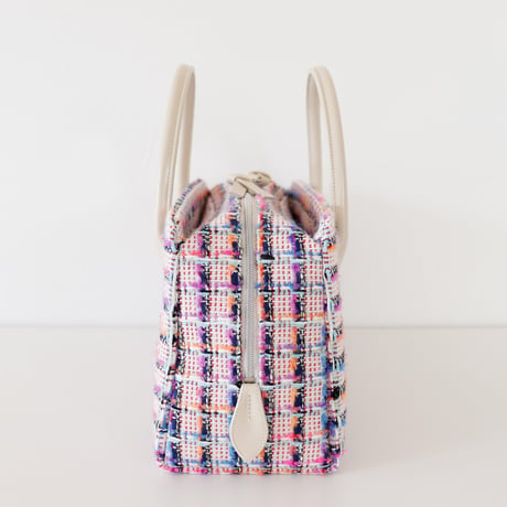 利休バッグ /pink & blue fancy tweed/ R_1092