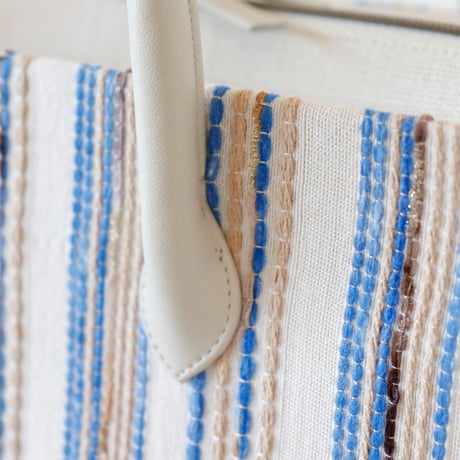 利休バッグ / Beige Blue Stripe / R_1064