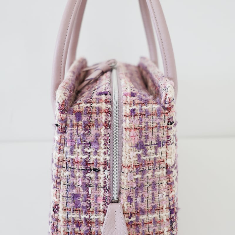 【セール✨】利休バッグ　和装バッグ　アイボリー　チェック柄　底鋲　総柄　春夏秋 利休バッグ/pink fancy tweed/ R_1157 | Day After Day