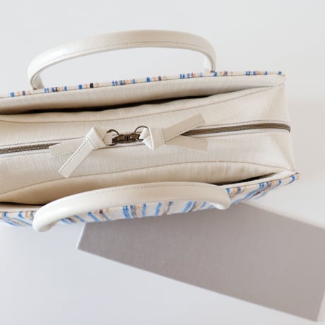 利休バッグ / Beige Blue Stripe / R_1064