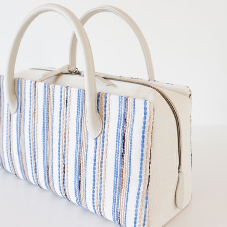 利休バッグ / Beige Blue Stripe / R_1064