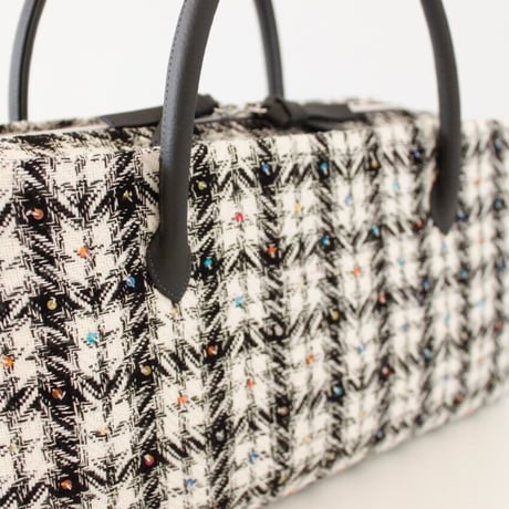 利休バッグ R_1015 / black  white check  sequins