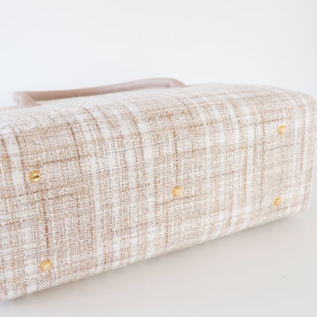 利休バッグ / Beige White tweed / R_1065