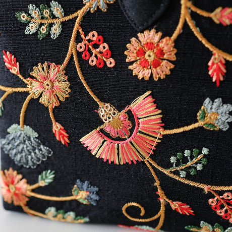 利休バッグ  /black floral/ R_1146
